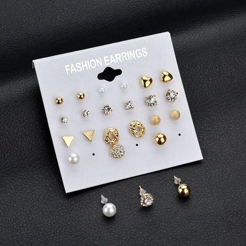 Bộ 12 bông tai dạng đính sang trọng