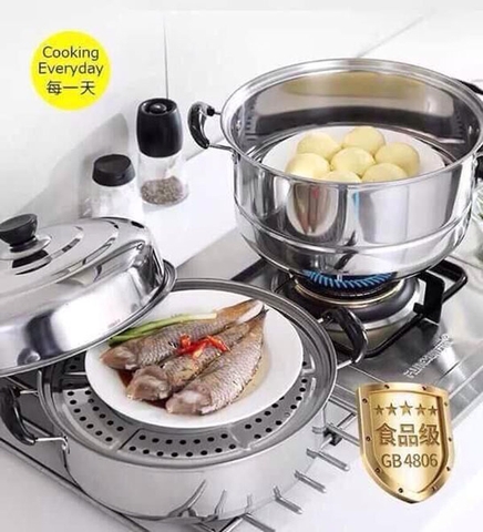 Nồi hấp inox đa năng 2 tầng 3 đáy cao cấp