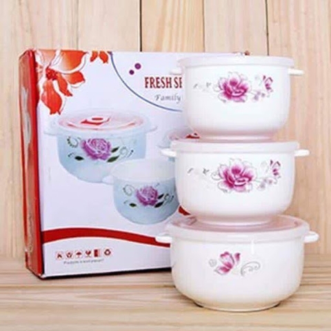 Bộ 3 bát sứ có nắp đậy