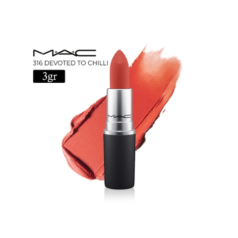 Son thỏi lì mịn MAC bản Powder Kiss Lipstick - 316 Devoted To Chili (đỏ gạch)