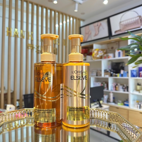 Bộ Dầu Gội Xả Phục Hồi, Giảm Gãy Rụng Loreal Paris Extraordinary Oil Smooth 440ml*2 (Hàng Công Ty )