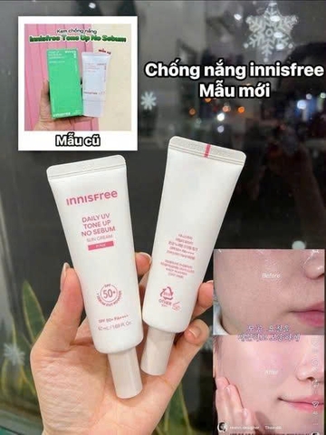 Kem Chống Nắng Nâng Tone Innisfree Daily UV Tone Up No Sebum Sun Cream Pink SPF50+ PA++++ 50ml