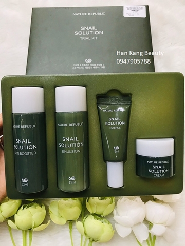 Sét mini dưỡng da tái tạo săn chắc sáng mịn  Snail Solution Trial Kit Nature Republic