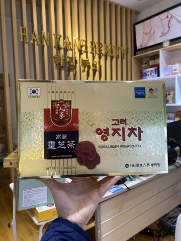 Trà linh chi hòa tan Korea Lingshi Mushroom Tea hộp vàng 100 gói x 3g