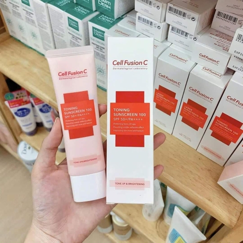 Kem chống nắng nâng tone cell fusion C toning sunscreen 100 spf 50+ pa++++ (màu hồng) 