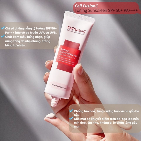 Kem chống nắng nâng tone cell fusion C toning sunscreen 100 spf 50+ pa++++ (màu hồng) 