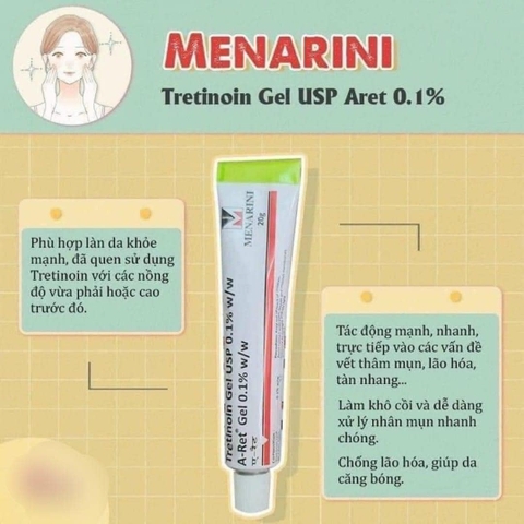Tretinoin Ngừa Mụn Và Chống Lão Hóa Gel USP Aret 0.1% Menarini (Tretinoin Ấn Độ)