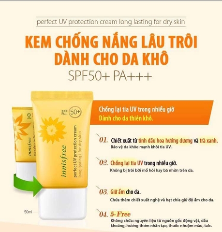 Kem chống nắng Innisfree Perfect UV protection Cream Long Lasting [for dry skin] SPF 50+ PA++++