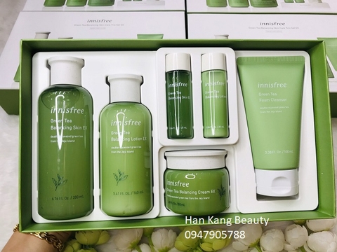 Sét dưỡng ẩm, se khít lỗ chân lông, phục hồi sau tổn thương, Innisfree Green Tea Balancing Skin Care Set EX 6sp