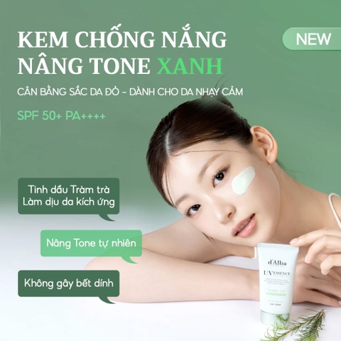 Kem chống nắng nâng tone, dịu da d'Alba UV Essence Waterfull+ Tone Up Green Correcting Sun Cream SPF50+ PA++++ 50ml