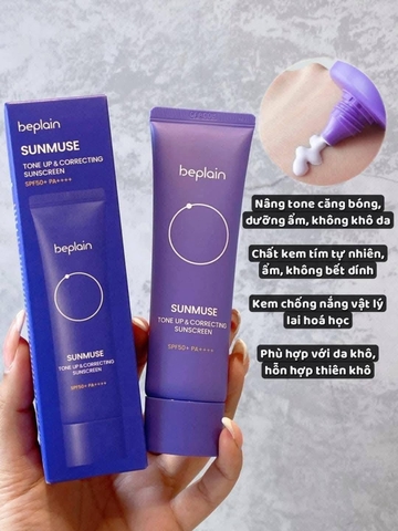 Kem Chống Nắng Nâng Tone, Kiềm Dầu, Dưỡng Ẩm Thuần Chay Beplain  Sunmuse Tone Up & Correcting Sunscreen SPF50+/PA++++ 50ml