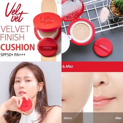 Phấn nước Cushion Missha che phủ Velvet Finish ( siêu lì mỏng mịn không nhờn dính )