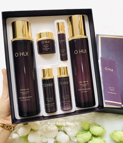 Bộ nước hoa hồng & sữa dưỡng chống lão hóa căng mịn trắng hồng Ohui Age Recovery Special Set 6sp