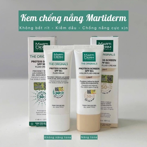 Kem Chống Nắng Phổ Rộng Ngừa Lão Hóa, Phòng Chống Nám- MartiDerm The Originals Proteos Screen SPF50+ Fluid Cream