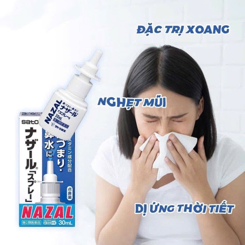 Xịt nghẹt mũi, sổ mũi,  hỗ trợ viêm xoang Sato Nazal 30ml