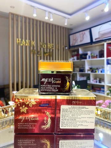 Kem Dưỡng Da Trắng Hồng Sâm My Gold Korea Red Ginseng Aqua Wrinkle & Whitening Cream Hàn Quốc (Đỏ) (có VAT)