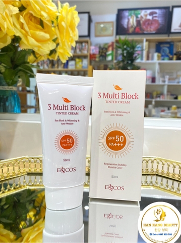 Kem Chống Nắng Cho Da Treatmeat Kiềm Dầu, Kháng Viêm, Nâng Tone 3 Multi Block Tinted Cream E&COS