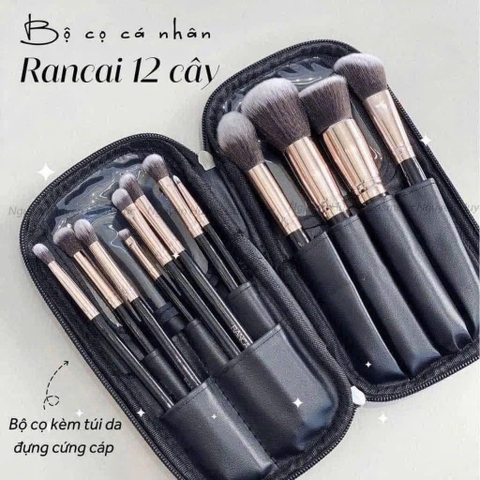 Bộ Cọ Trang Điểm 12 Cây Lông Siêu Mượt Tặng Túi Da Cao Cấp RANCAI