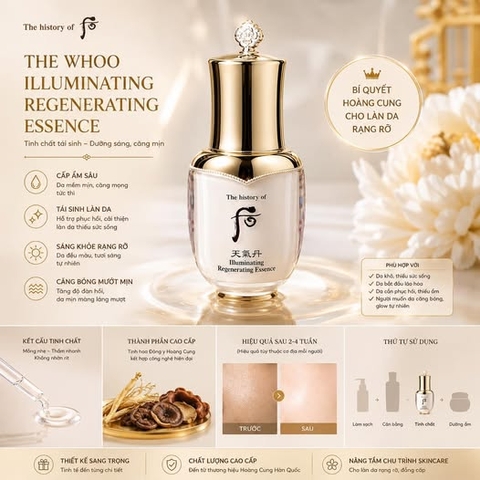 Tinh Chất Phục Hồi, Tái Sinh, làm sáng da Whoo Illuminating Regenerating Essence 8ml