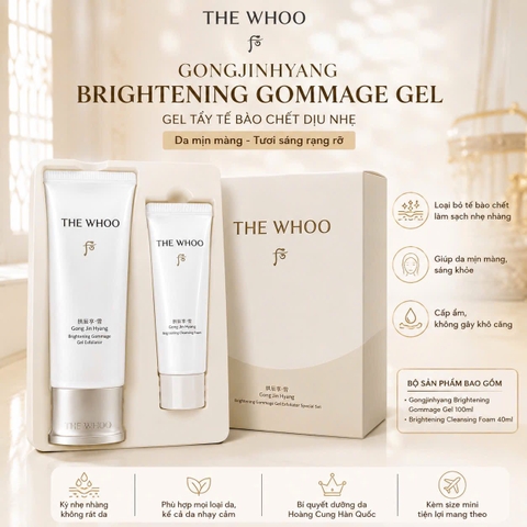 Set Tẩy Tế Bào Chết tặng Sữa Rửa Mặt Làm Trắng Sáng Da The Whoo Gong Jin Hyang Brightening Gommage Gel Exfoliator