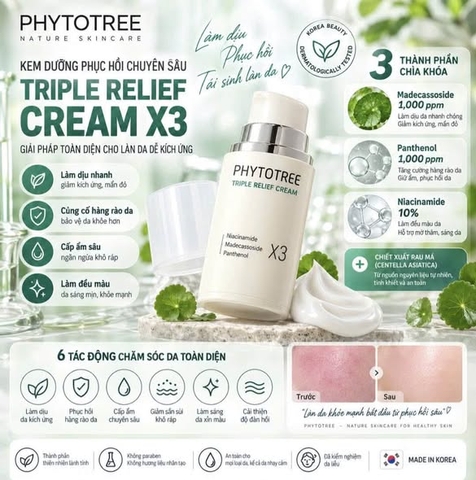 Kem Dưỡng Đêm Làm Sáng & Cấp Ẩm, Phục Hồi Chuyên Sâu Phytotree Triple Relief Cream X3 100g