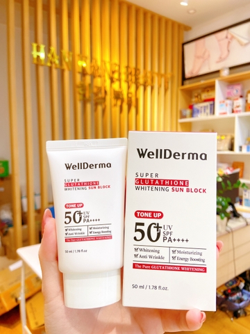 Kem Chống Nắng Nâng Tone Cho Mọi Loại Da Wellderma Super Glutathione Whitening Sun Block Tone Up 50ml SPF50+ PA++++