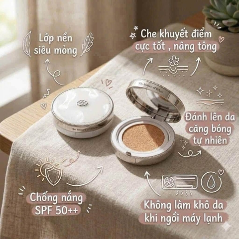 Set Phấn nước dưỡng trắng The History of Radiant White Moisture Cushion Foundation #21 Set  (tặng kèm 2 Lõi Phấn)