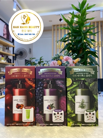 Sữa rửa mặt rau củ Super Vegitoks Cleanser màu xanh sủi bọt thải độc (có hóa đơn VAT)