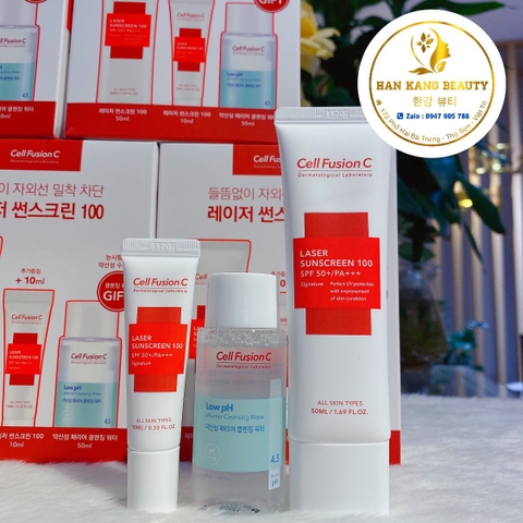 Set kem chống nắng Cell Fusion C Laser Sunscreen 100 SPF50+/PA+++ (màu đỏ)