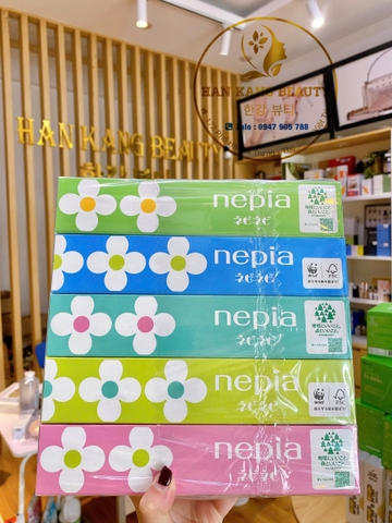 Hộp giấy ăn dai, mềm mịn hình hoa NEPIA nội địa Nhật (300 tờ x 5 hộp)