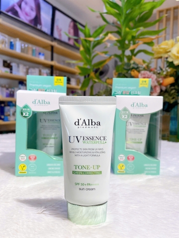 Kem chống nắng nâng tone, dịu da d'Alba UV Essence Waterfull+ Tone Up Green Correcting Sun Cream SPF50+ PA++++ 50ml