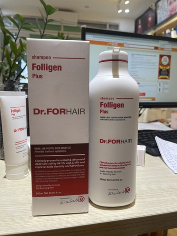 Dầu gội ngăn rụng, giúp phục hồi nang chân tóc và kích thích mọc tóc Hàn Quốc Shampoo Folligen Plus Dr.FORHAIR  500ml+100ml