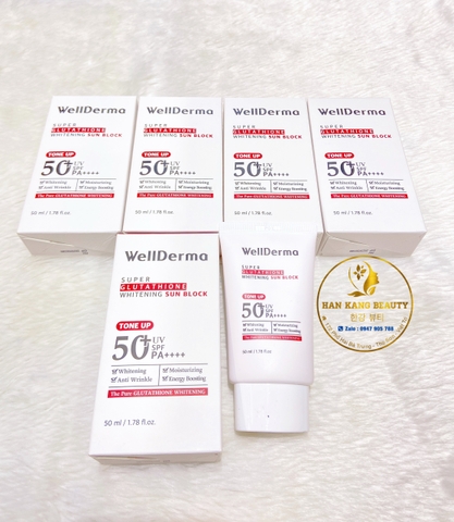 Kem Chống Nắng Nâng Tone Cho Mọi Loại Da Wellderma Super Glutathione Whitening Sun Block Tone Up 50ml SPF50+ PA++++