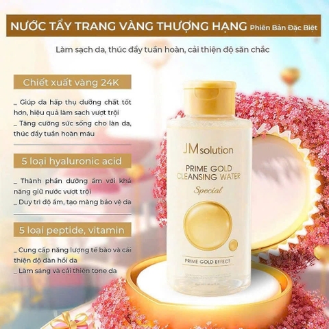 Nước tẩy trang sạch sâu cho mọi loại da JMsolution Prime Gold Cleansing Water Special Water 500ml