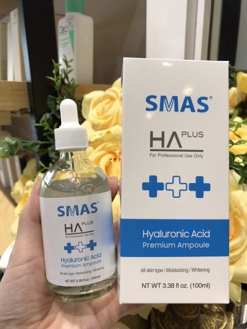 Tinh chất siêu dưỡng ẩm, làm dịu, sáng da SMAS HA Plus Hyaluronic Acid Premium Ampoule