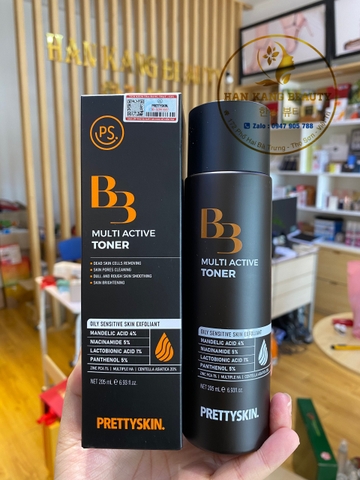 Nước hoa hồng cân bằng độ ẩm, làm sạch, làm sáng da  B3 Multi Active Toner PrettySkin 205ml  ( có VAT )