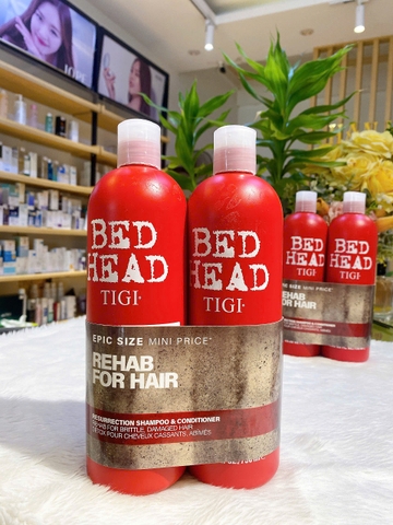 Bộ Dầu Gội Xả Phục hồi hư tổn, siêu mượt Tigi Đỏ Resurrection 750ml*2