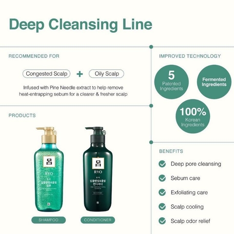 Dầu Xả Sạch Sâu Chăm Sóc Da Đầu Ryo Scalp Deep Cleansing Conditioner  550ml (Xanh)