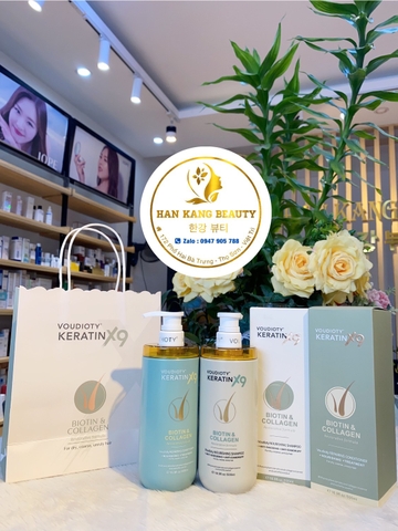 Bộ Dầu gội xả phục hồi, giảm gãy rụng, làm phồng tóc Voudioty Keratin X9 Biotin & Collagen
