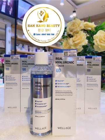 Nước hoa hồng cấp ẩm sâu, làm dịu, se khít lỗ chân lông Real Hyaluronic Toner 100 Wellage 200ml  ( có VAT )