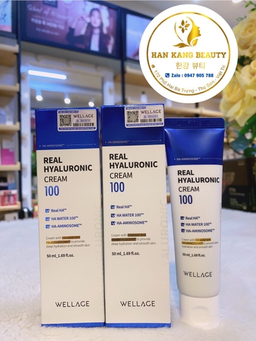 Kem Dưỡng ẩm, Làm Dịu Da Wellage Real HYALURONIC 100 Cream 50ml (XANH DƯƠNG)