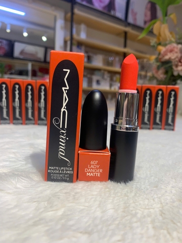 Son Lì, Mịn, Lâu Trôi Mac Retro Matte Lipstick 607 Lady Danger Đỏ Cam