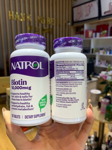 Viên uống mọc tóc Natrol Biotin 10000 Mcg Mỹ Lọ 100 viên
