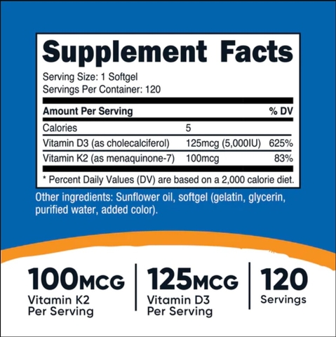 Nutricost Vitamin D3 + K2MK7 (120 Viên)