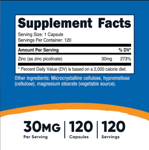 Nutricost Zinc Picolinate 30mg (120 Viên)