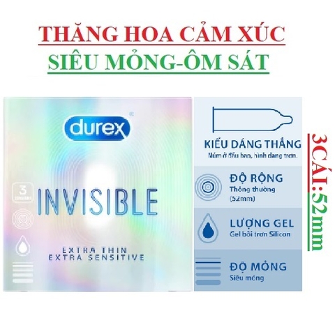 Bao cao su siêu mỏng ôm sát Durex Invisible extra thin extra sensitive hộp3s