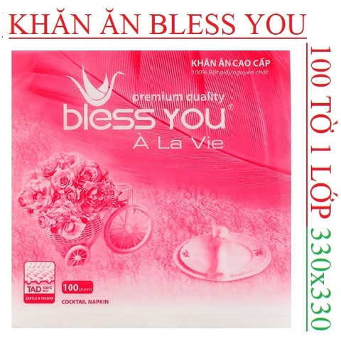 Giấy ăn vuông Bless you 100 tờ 1 lớp 330x330mm