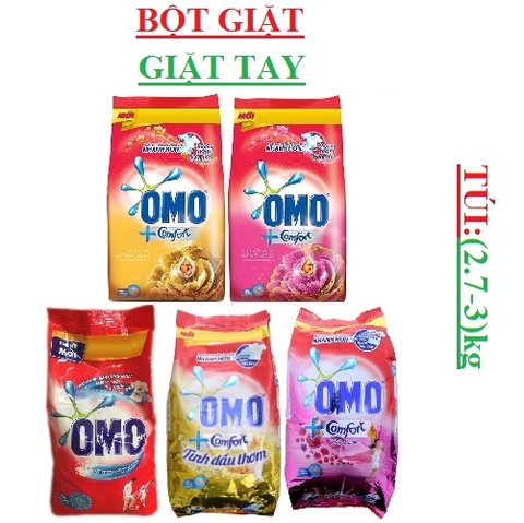 Bột giặt tay omo bột thông minh, comfort  tinh dầu thơm, nồng nàn, diệu kỳ, ngất ngây (2.7-3)kg