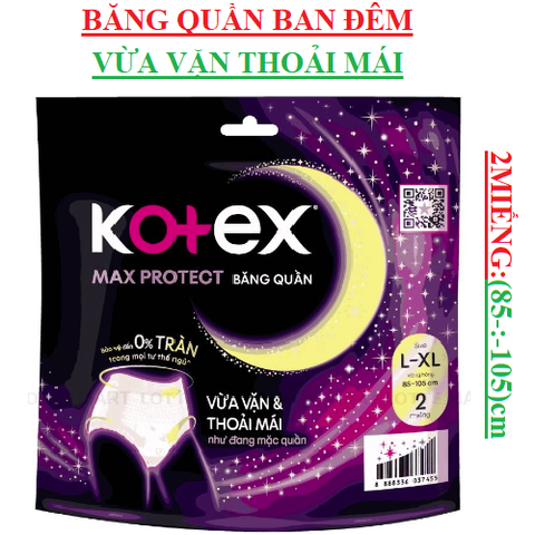 Băng vệ sinh ban đêm dạng quần  kotex max protext  overnight panties bịch 2 miếng L-XL(80-:-95)cm