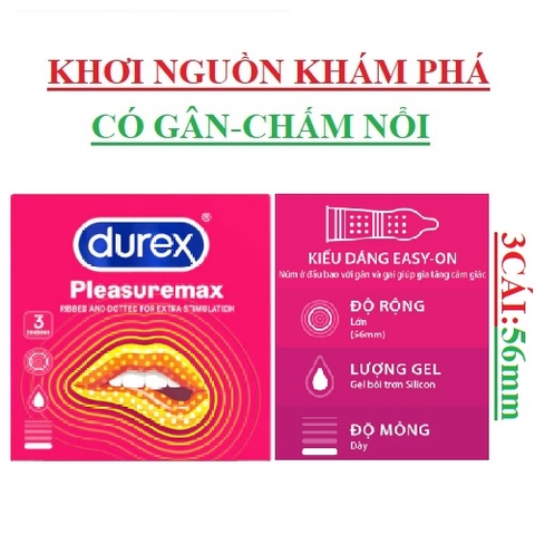 Bao cao su  có gai-gân Durex Pleasuremax ribbed and dotted for extra stimulation  hộp3s